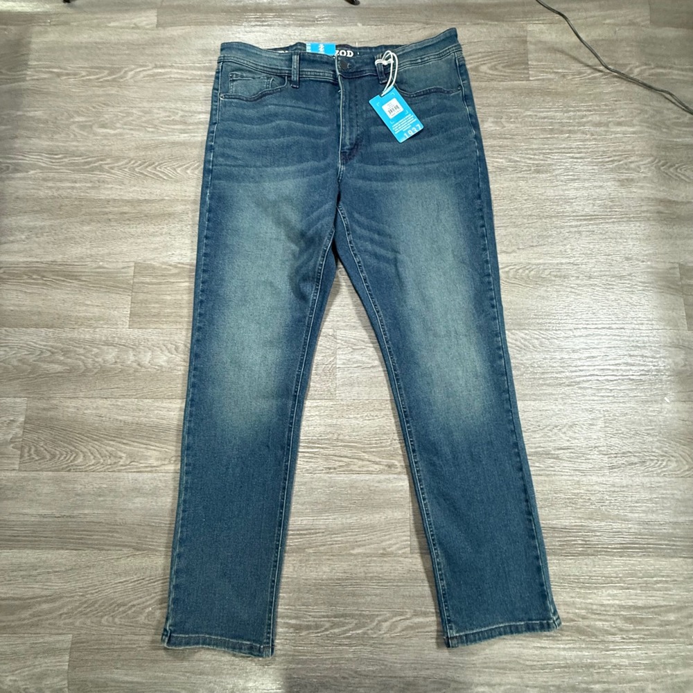 IZOD Mens Sportflex Slim Fit Jeans 36x32 Iron Blue Stretch Denim IZ25-82SL